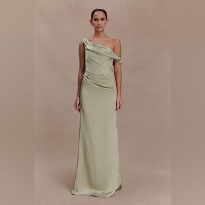 Dalia Off Shoulder Satin Maxi Dress - Sage Green